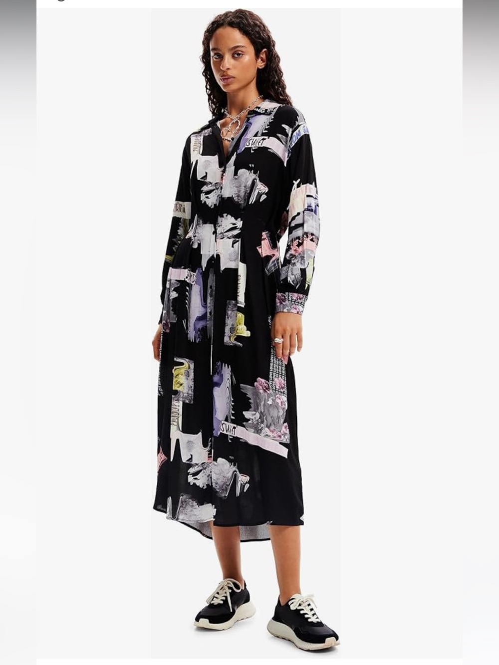 Desigual Percy Midi Shirtdress with Abstract Pink, Yellow & Purple Accents